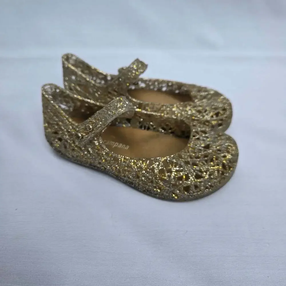 Mini Melissa Gold Glitter Kids Jelly Shoes Size 8